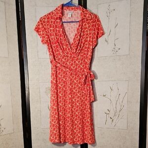 Motherhood Orange Wrap Dress with Cowl Neck and Notched Collar